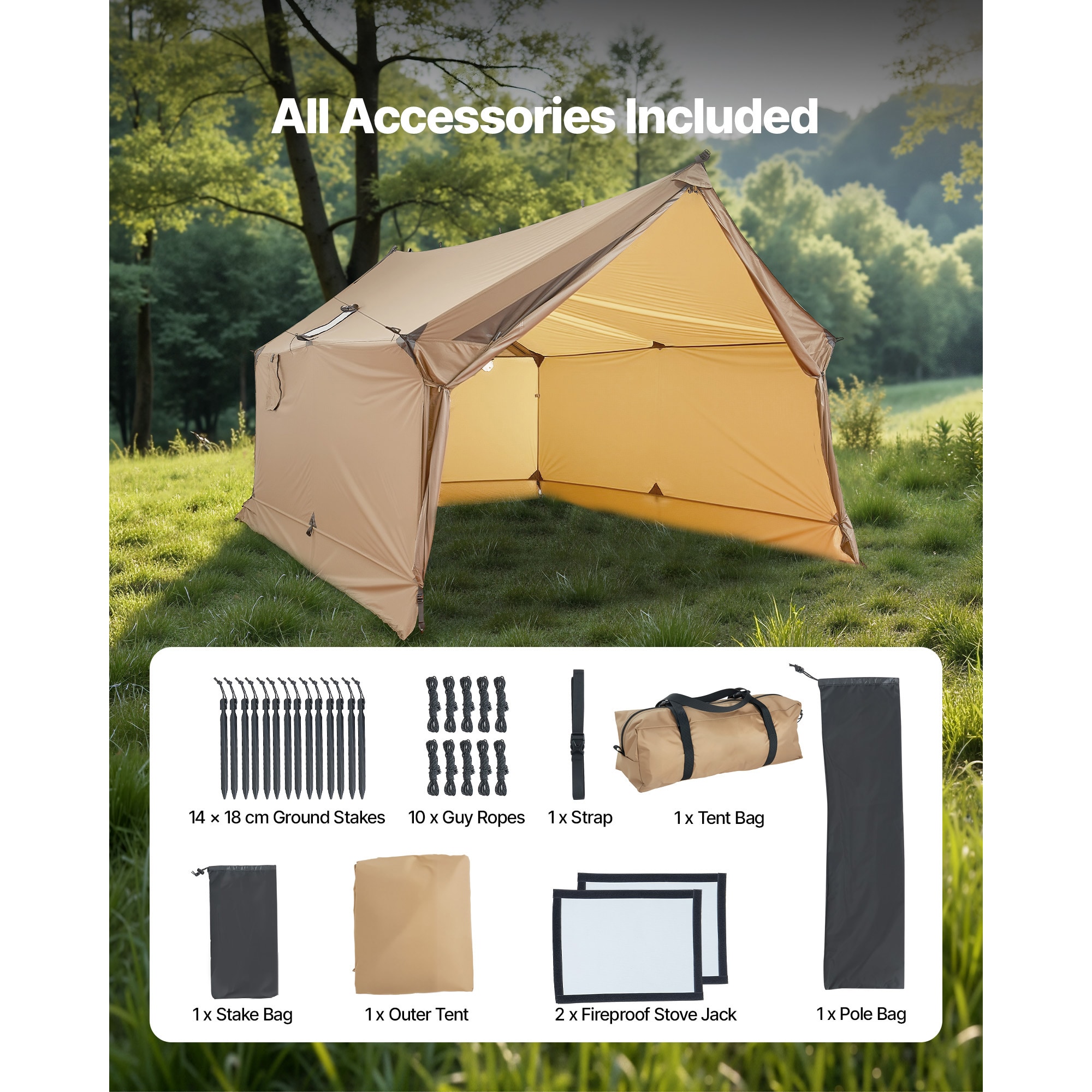 Cabin Hot Tent With Stove Jack Lightweight Waterproof 2 Persons Camping_voghion.com